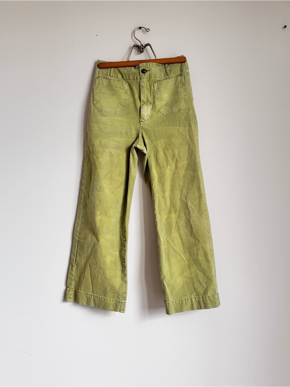 Pilcro and the Letterpress Wide Leg Utility Crop Jeans in Lime, Size 27